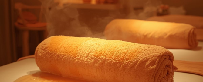 Heiße Rolle vorbereitet als feuchtwarme Wärmeanwendung in der Massagepraxis
