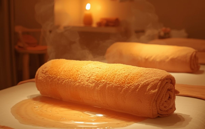 Heiße Rolle vorbereitet als feuchtwarme Wärmeanwendung in der Massagepraxis