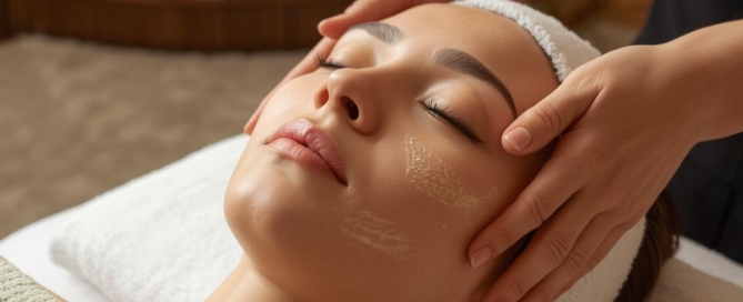 Hände bei einer Kobido-inspirierten japanischen Gesichtsmassage an einem entspannten Gesicht