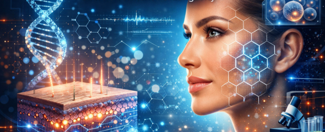 Skingivity Hautpflege, Hautgesundheit und Anti-Aging Konzept mit strahlender Haut, Zellregeneration, Hautbarriere, DNA und moderner Wellness Behandlung